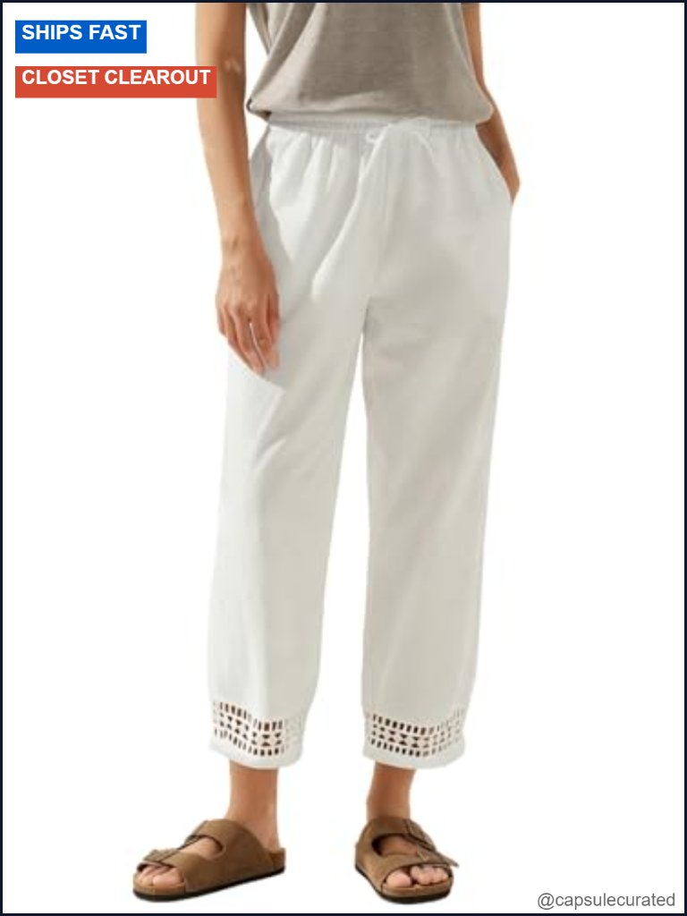 Women Drawstring Elastic Waist Pants With Pockets Capri